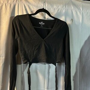 Hollister Charcoal Long Sleeve Wrap Top